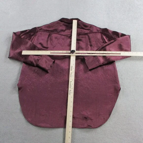 Rag & Bone Top Womens Small Solid Burgundy Satin Silky Flowy Button Up Shirt - Picture 6 of 9
